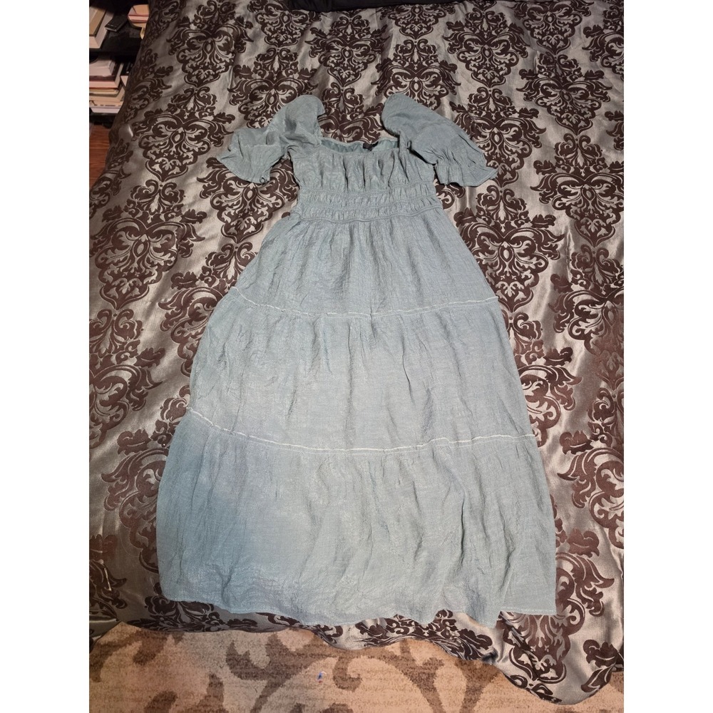 Trixxi Women's Smock Waist Dress size L Green/blue